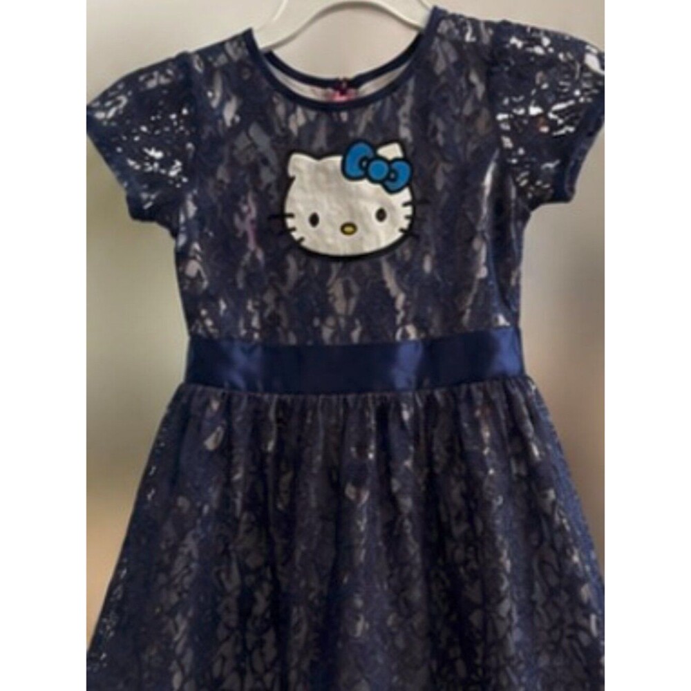 #079 - Blue Hello Kitty Girls Lace Dress Size Small 6/6X